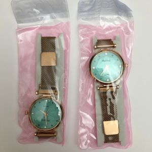 Women Set of 2 Watch Gold and Green Aqua Color new